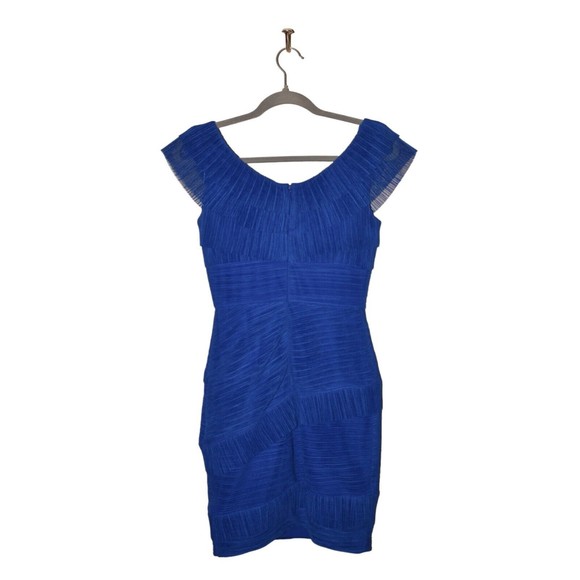 BCBGMAXAZRIA $595 Briana Pleated Ruffled Mini Fitted Pencil Dress in Blue Size 4 - Picture 2 of 4